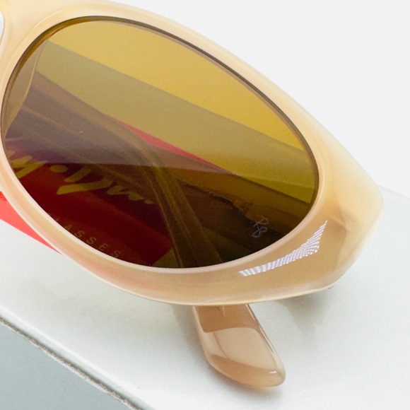 Ray-Ban Sunglasses Bio-Based RB4457D Polished Opal Beige Frame Dark Brown Lenses - Picture 13 of 15